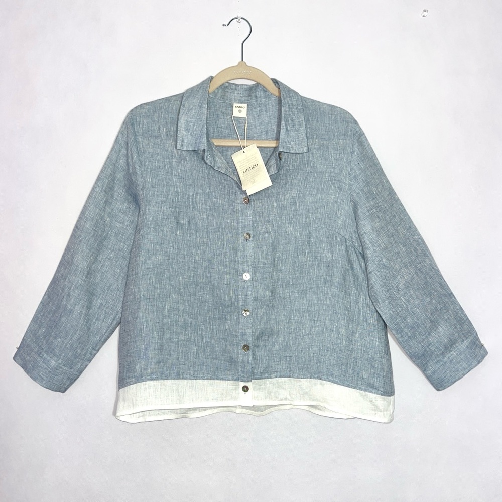 Women's Light Blue Button-Down Collared Shirt - Casual Relaxed Fit - Picture 2 of 16